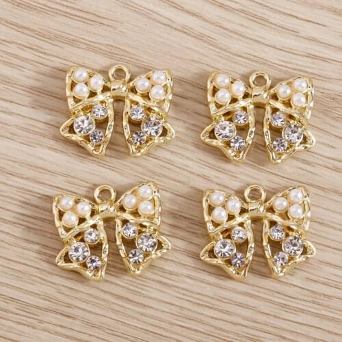 4pcs 20*16mm Crystal Bowknot Charms Pendants for DIY Necklace Earrings Craft Handmade Jewelry Making Findings Decoration