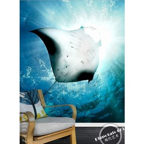 Custom 3D nature mural,beautiful and fresh blue sea bat fish ,living room TV wall bedroom wallpaper