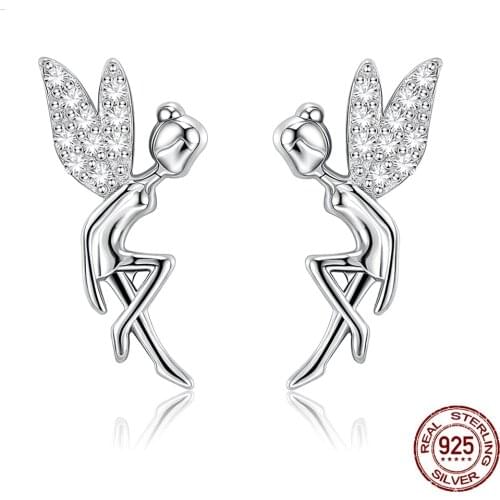 ZEMIOR Romantic Earrings Genuine 925 Sterling Silver Cute Fairy Elves Exquisite Stud Earrings For Women Fine Jewelry Hot Selling