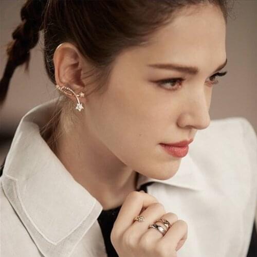 INS star with the same meteor moon zircon personality ring earrings handmade net red high sense of asymmetric ear clip