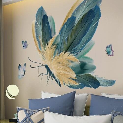 [SHIJUEHEZI] Butterflies Animal Wall Stickers DIY Feathers Wall Decals for Kids Room Baby Bedroom Nursery Home Decoration