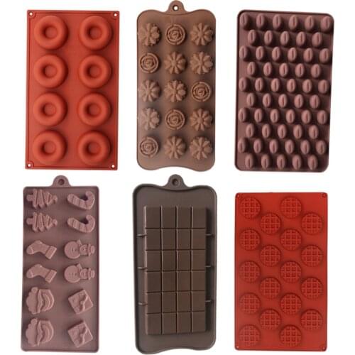 Chocolate Silicone Mold Home Kitchen Baking Pastry Pan Molds Christmas Theme Waffle Donuts Coffee Beas Leaf Shape Silica Mould