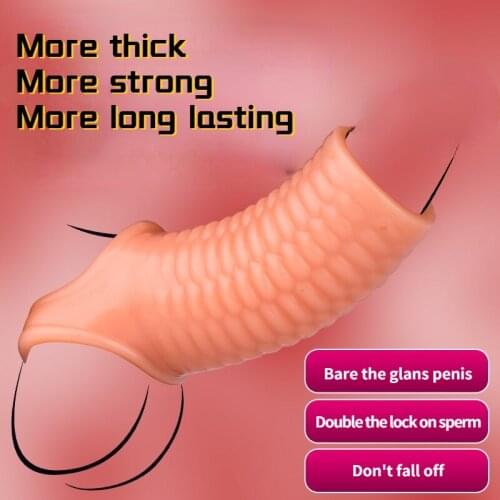 Silicone Reusable Penis Sleeve Flexible Glans Penis Enlarger Extender Delay Ejaculation Cock Ring Sleeve Adult Sex Toys For Men
