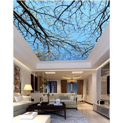 Blue flowers living room bedroom ceilings wallpaper murals flowers 3d mural wallpaper ceiling