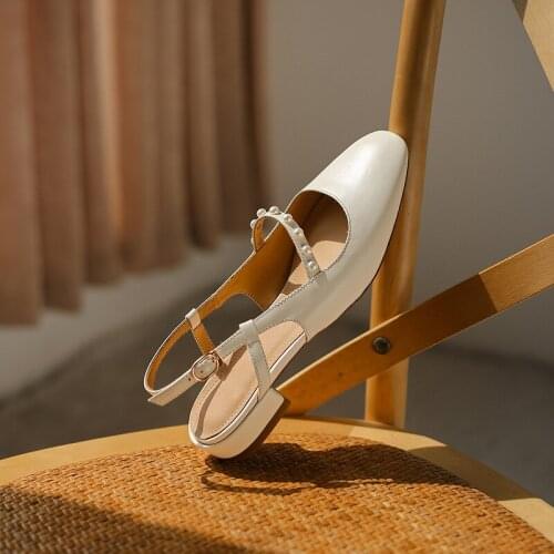 SKLFGXZY New Arrival Sexy Genuine Leather Women Sandals High Heels Pearl Wedding Party Shoes 100% Cowhide Sandals Pumps