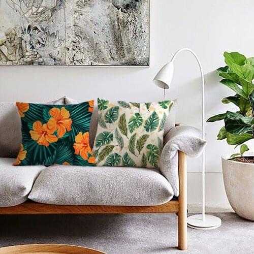 Tropical Cushion Cover 45*45 Cotton Linen Pillow Cover for Sofa Living Room Decorative Kussenhoes Modern Home Decor