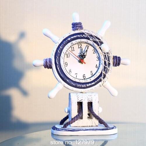 Mediterranean style decoration antique bell wood do old rudder the clock mute desktop clock