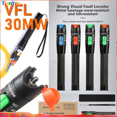 30mW FTTH Fiber Optic Tester Pen Type Red Laser optical fiberLight 10mW Visual Fault Locator Optical Cable Tester 5-30Km Range