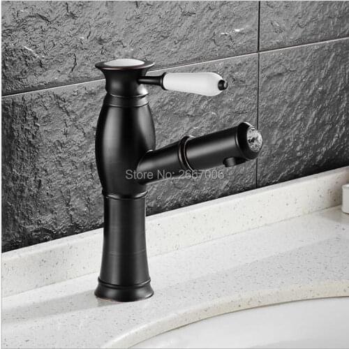 GIZERO Promotion New Style Basin Pull Out Faucet Ceramic Handle with Diamond Antique Retro Black Bronze Finished Basin Tap ZR616