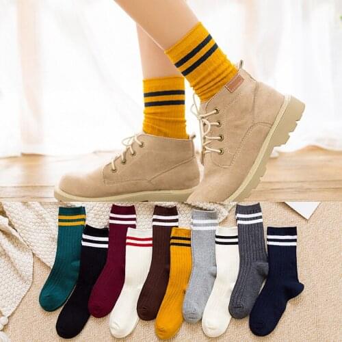 High quality Cute Fashion Harajuku Designer Retro Long Socks New Year Christmas Gifts Cotton Loose Striped Crew Women Socks