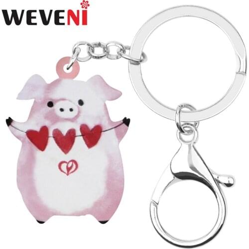 WEVENI Acrylic Valentines Day Heart Pig Piggy Key Chain Ring Bag Car Purse Decoration Keychains For Women Girl Teen Trendy Gift