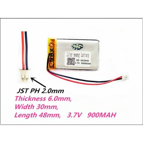 XHR-2P 2.0 603048 3.7V 900MAH Polymer rechargeable batteries 603050 MP3 MP4 MP5 DVD DVR GPS Vedio Game toys Tools 602950