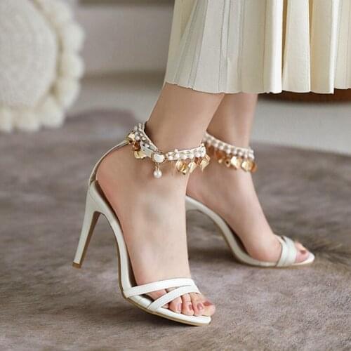 2021 Summer Women Sandals Buckle High Heels Sexy Sequin Shining Pumps stripper heels Wedding Party Big Size 50 Shoes T309