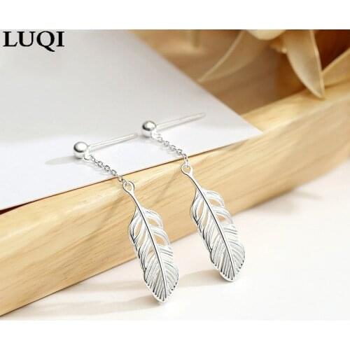 Womens Fashion Fresh S925 Silver Feather Pendant Earrings ES02