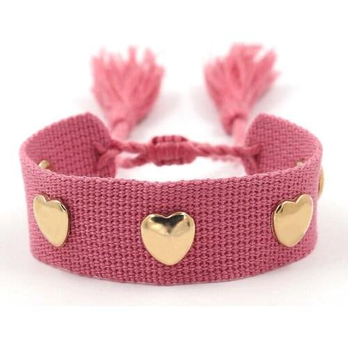 Women Woven Tassel Bracelet Embroidery Braided Bracelets Wholesale Heart-shaped Metal Pattern Bangle Jewelry Gift