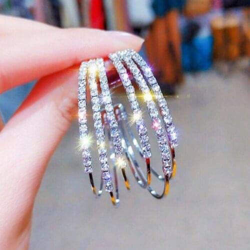 1Pair 2021 Round Hoop Earrings for Women Super Shine Full Zircon Gift Party Trenty Elegant Female Hook Earrings Fashion Jewelry