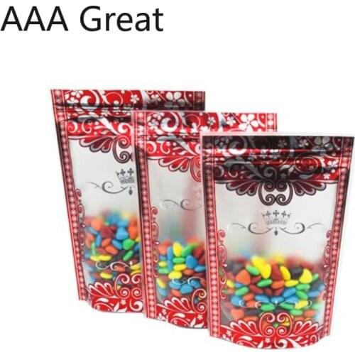100Pcs/Lot Aluminum Foil Zip Lock Bag Mylar Bags For Food Storage Stand Up Zipper Bags Plastic Red Flowers Candy Chocolate Pouch