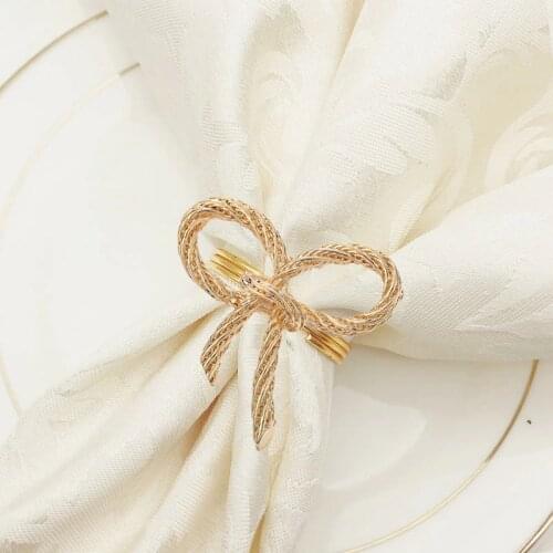 12pcs/lot Simple golden napkin ring butterfly bow tie napkin buckle hotel restaurant mouth cloth ring metal napkin ring