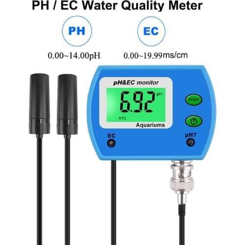 2 in 1 PH EC Meter Replaceable BNC probe Aquarium Hydroponic Drink Water Quality Monitor Acidimeter Electric Conductivity Tester
