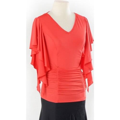 2017 Dansangels Modern Red V-neck Short sleeves sexy Latin Dance tops for women/female Waltz Ballroom Costume performance wear