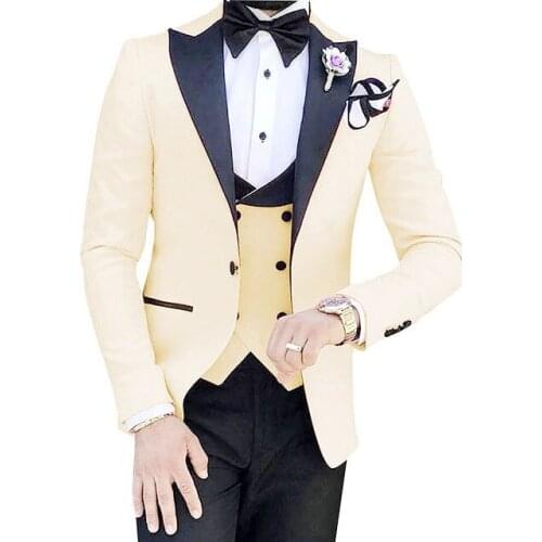 2020 Mens 3 Pieces Fashion Suits for Men Custom Made Slim Fit Groom Custom Wedding Men Suit Masculino (Jacket+Pant+Vest+Tiebow)