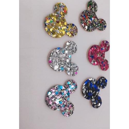 60PCS/lot 3.5X3CM Glitter Baby Girls Hair Accessories Sequins Cat Head Padded Appliqued for BB Clip Decoration