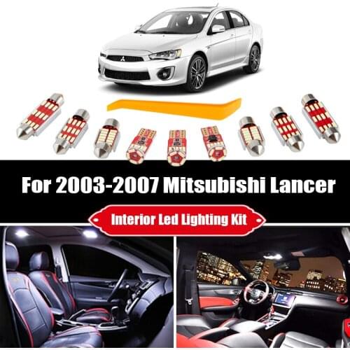9pcs White LED Bulbs Interior Map Dome Trunk Light Kit For 2003-2005 2006 2007 Mitsubishi Lancer License Plate Lamp Accessories