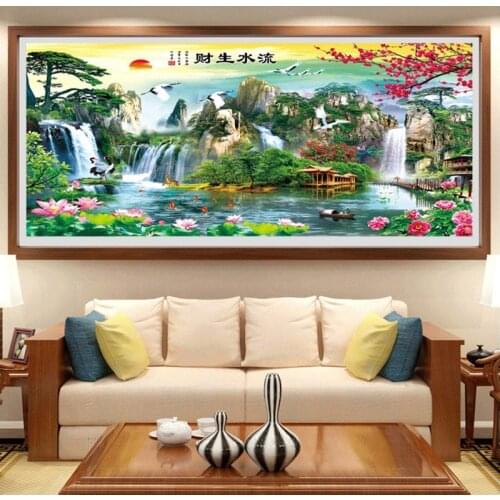 Diamond Embroidery Mosaic Painting Cross Stitch Full Round Drill Big Flowing Water Generates Fortune DIY 5D Sale Decoration Gift