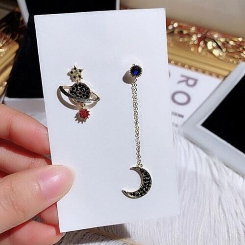 Asymmetric new Korean womens simple style geometric long tassel ear line pendant earrings star moon simple series