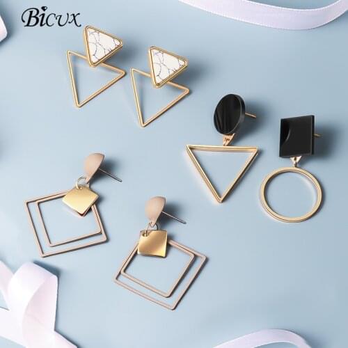BICUX New Fashion Round Dangle Drop Korean Earrings For Women Geometric Round Heart Gold Earring Wedding Jewelry
