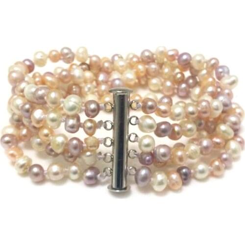 5 rows 7.5" A 5-6mm Knotted Multicolor Natural Freshwater Pearl Bracelet