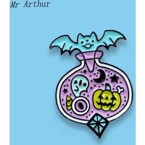 Purple Devil Potion Enamel Pin Monster Bat Badge Brooch Backpack Clothes Lapel Pin Magical Jewelry Gift for Friends Kids