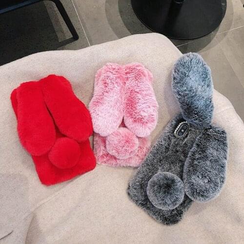 Bunny Fur Cases For Xiaomi 10 Ultra 10T Pro 9SE 9 Rabbit Plush Soft Phone Case Mi Note 10 Lite A3 A2 A1 9T TPU Back Cover Fundas