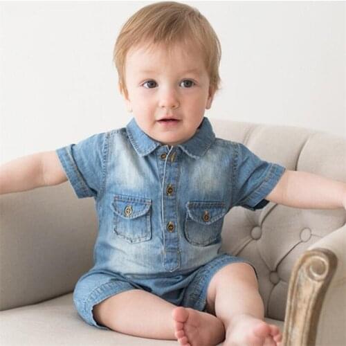 Baby Clothes Summer Denim Rompers Climbing Suit Short Sleeve Casual Newborn Baby Jumpsuit for Boy Costume 0-2 Years Old