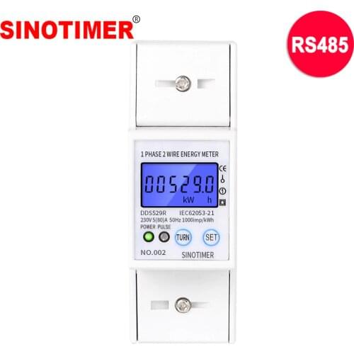 Intelligent RS485 Electric Power Meter Single Phase 2 Wire Energy Meter DIN Rail Mounting LCD Backlight Display AC 230V 5-80A