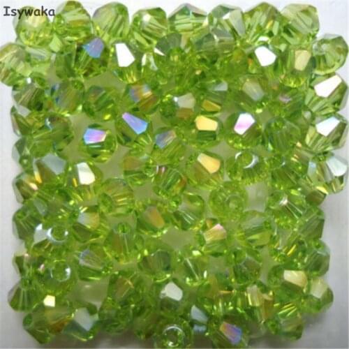 Isywaka Sale New Green AB 100pcs 4mm Bicone Austria Crystal Beads charm Glass Beads Loose Spacer Bead for DIY Jewelry Making