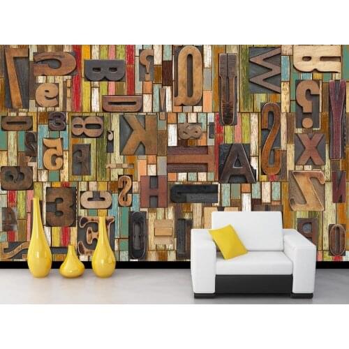 Home Decoration Retro woodcut wooden alphabet Bar Restaurant Cafe classic wallpaper for walls