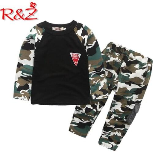 R&Z 2019 Spring and Autumn Boys Set Fashion Camouflage Sports and Leisure Set Childrens Long Sleeve T-Shirt Pants Two-piece Set