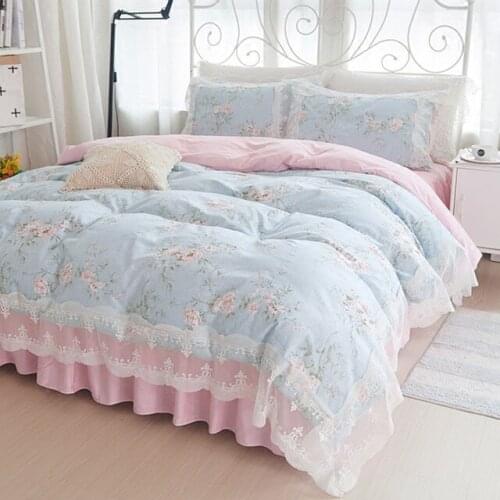 Korean Princess bedding set cotton 4pcs girl lace duvet cover set Bed sheet pillowcases wedding bedclothes linen king queen size