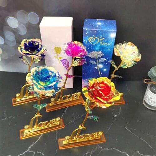 Valentines Day Creative Gift 24k Aluminum Foil Rose Gold Rose Lasting Eternal Love Wedding Decoration Lover Lighting Rose