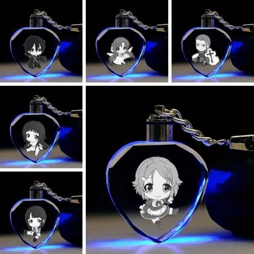 Sword Art Online Heart shaped Anime LED Key Chains Keyring Crystal Toy Keychain Light Keyholder Unisex Gifts