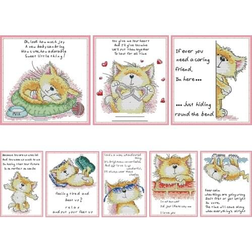 Cute Cats Embroidery Thread Needlework Cross Stitch Kit Stamped Patterns 14CT 11CT Counted Print Fabric Handmade Decoration Sets