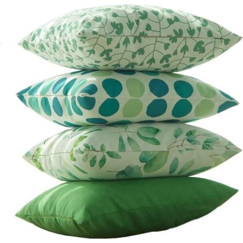 Hot XD-Set of 4 Decorative Cushion Covers 45x45cm, Green Plants Waterproof Throw Pillow Covers for Outdoor Patio Garden Decor