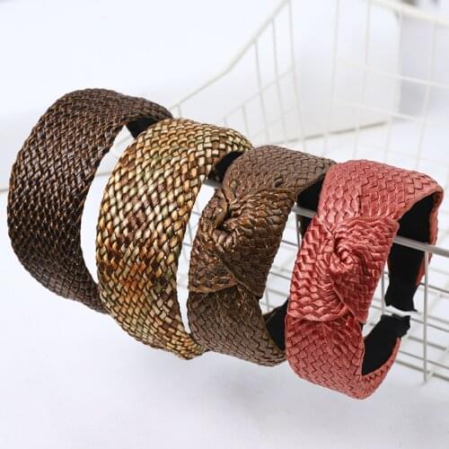 New Korean Style Solid Knotted Handmade Straw Headband Turban for Women Girls Hoop Bezel Hairbands Hair Accessories Headwear
