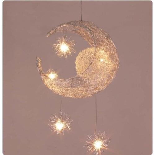 Kids Room Lighting Modern Fashion Moon&Star Pendant Lights Child Bedroom Lamps Aluminum Chander for Living Room Home Decoration