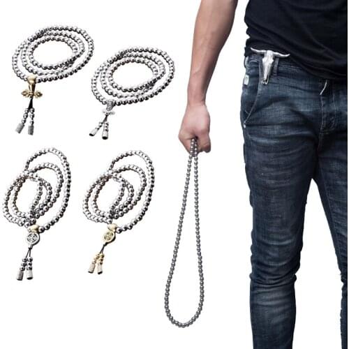 Outdoor EDC 108 Buddha Beads Self Defense Whip Tactical EDC Hand Bracelet Necklace Steel Chain Personal Protection Supplies