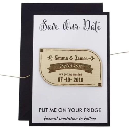 Personalized names date engraved Wooden Card save the date Wedding invitations Magnets,Save The Date Magnet, Wedding favor