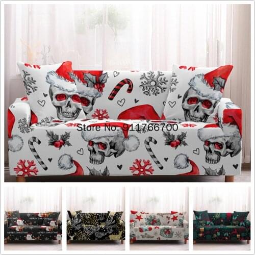 Christmas Pattern Decor Stretch Non-Slip Couch Cover Santa Claus Elastic Sofa Cover Living Room Slipcover Protector 1/2/3/4 Seat