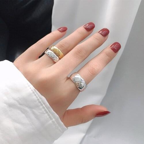 S925 silver fashion diamond pattern ring female fashion personality couple ring non-fading net red index finger ring