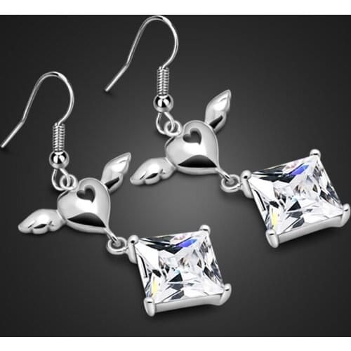 New Fashion Design Angel Wings Earrings. 925 sterling silver woman long earrings. Charm shiny zircon earrings jewelry lady gift